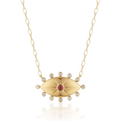 Puff Mati Protection Pendant Necklace with Diamonds and Pink Tourmaline - The Particulars