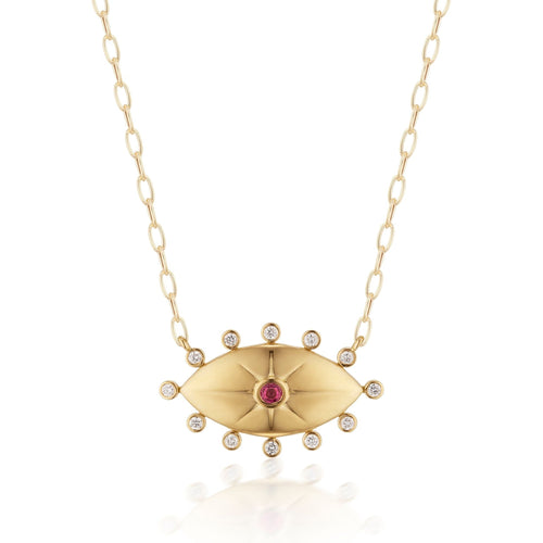 Puff Mati Protection Pendant Necklace with Diamonds and Pink Tourmaline - The Particulars