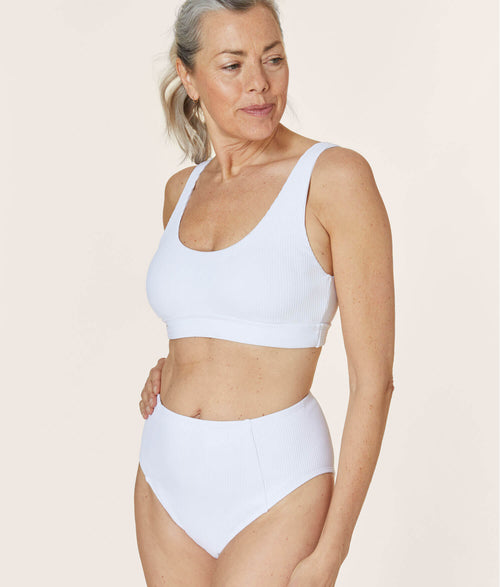 The High Waisted Cheeky Bottom - Ribbed - White - The Particulars