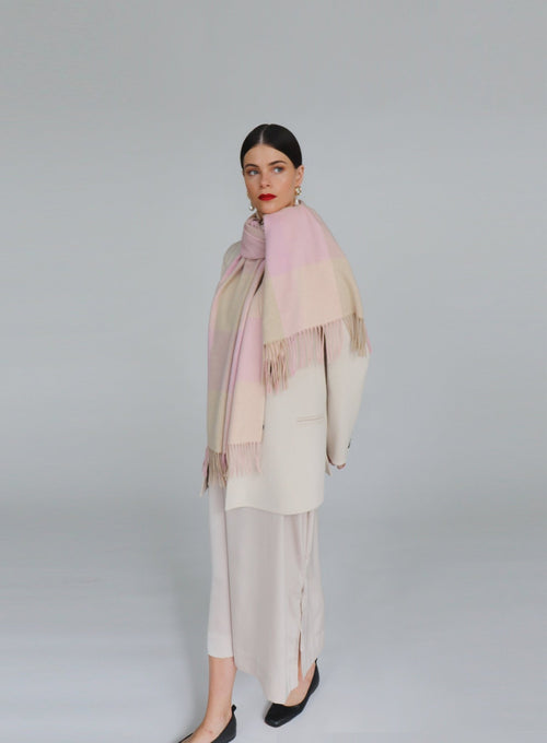 Beyza Cashmere Wool Blend Shawl - Rose - The Particulars