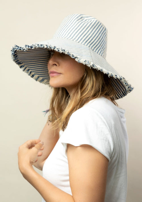 Canvas Packable Sun Hat- Navy Stripe - The Particulars